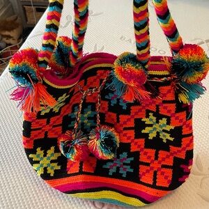 New Wayuu tribe handmade bag. Bright colors. Neon multi color. Crochet.